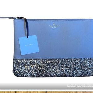 NWT! KATE SPADE Grey Greta Court Gia Glitter Pouch Clutch Bag